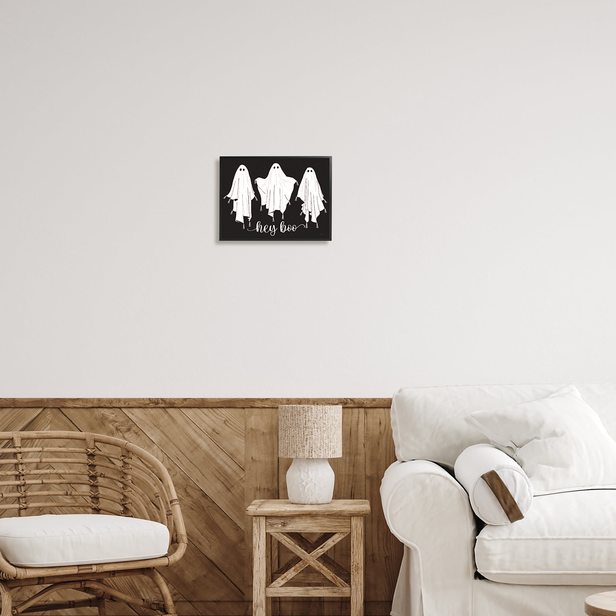 Stupell Industries Hey Boo Three Ghosts Holiday Painting Black Framed Art Print Wall Art, 14 x 11