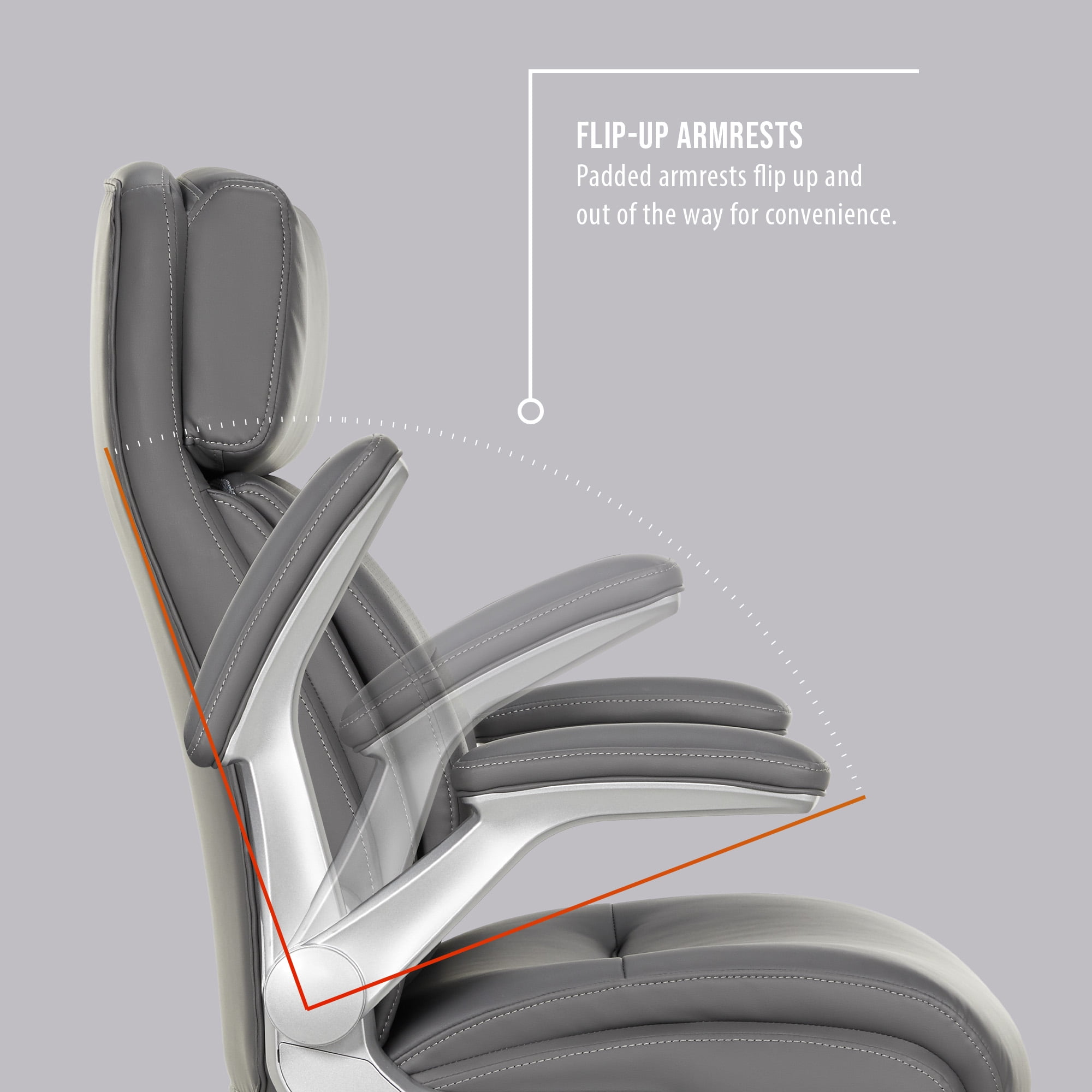 Shaquille O'Neal Cenzo Ergonomic Big and Tall Office Chair ,Flip-Up Arms PureSoft Upholstery High-Back Desk Chair with 400 lb Capacity, Gray