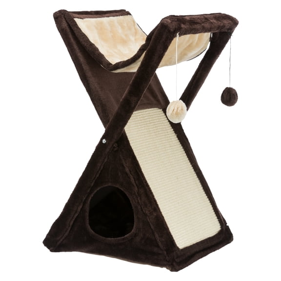 TRIXIE Miguel Fold & Store Plush & Sisal 25.5" Cat Tree, Hammock, Condo, Scratcher, Brown