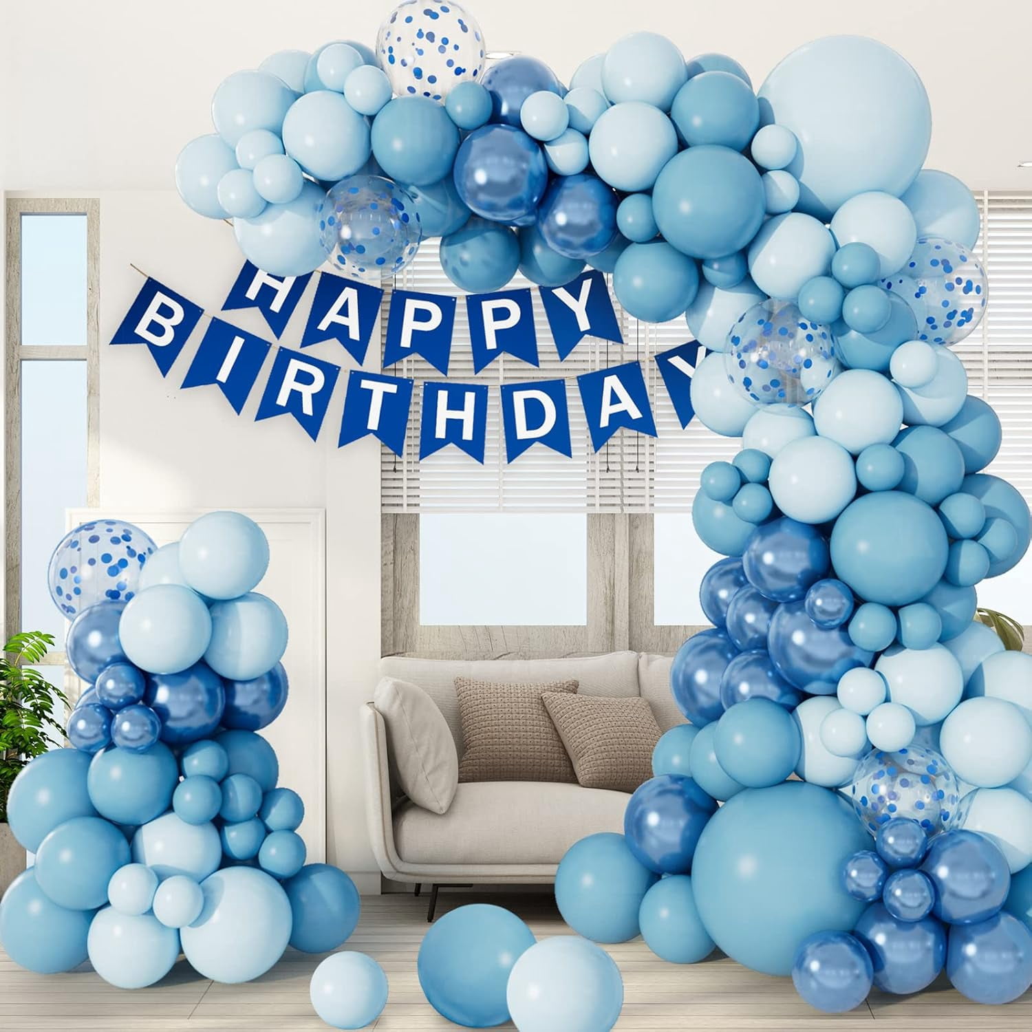 NestE - Baby Blue Balloon Arch Garland Kit, Metallic Macaron Pastel Light Blue Confetti Balloons, Different Sizes Balloons for Baby Shower, Birthday, Wedding, Ocean Themed Party Decoration