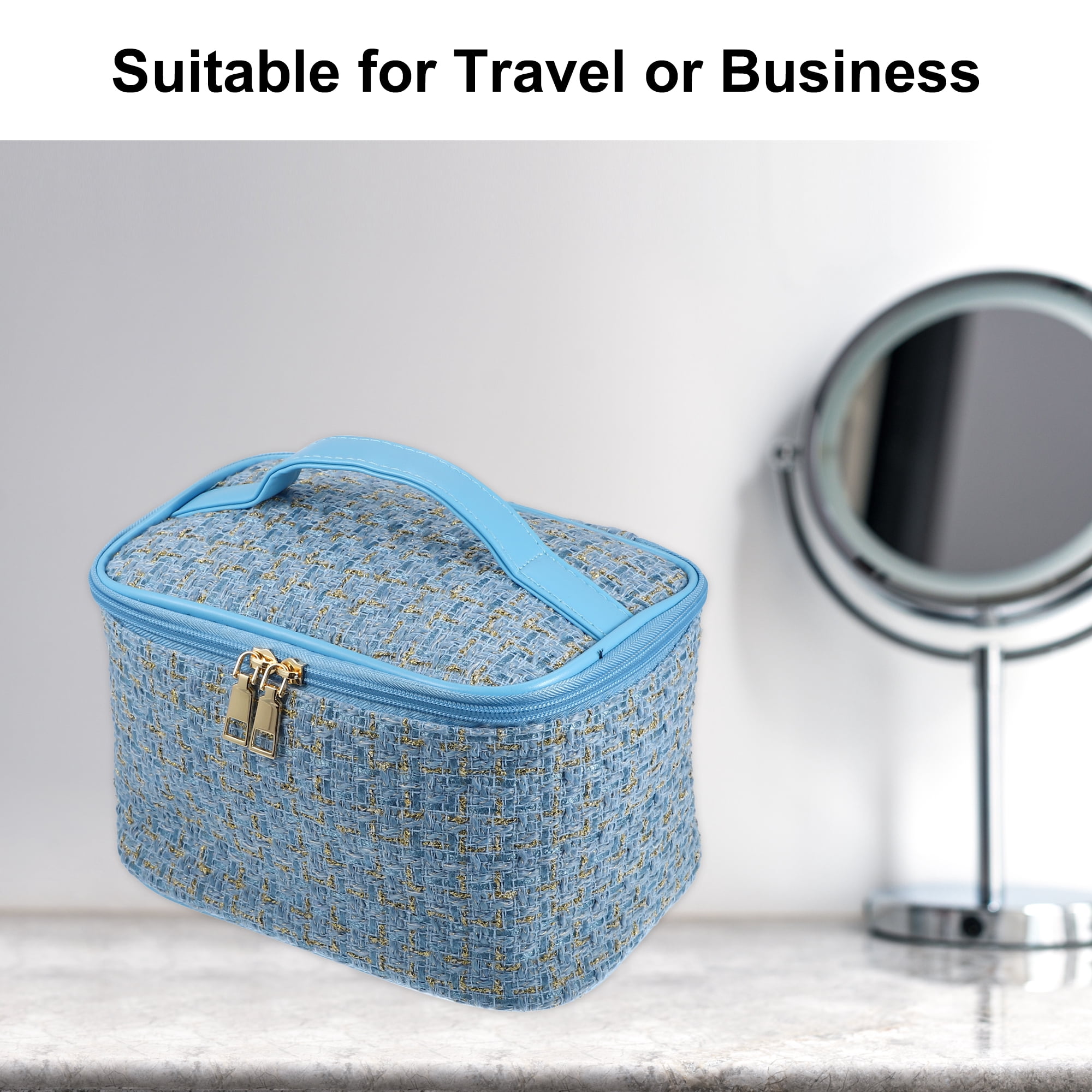 Unique Bargains Floral Makeup Bag Zipper Flower Cosmetic Pouch Blue