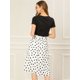 thumbnail image 3 of Falda midi vintage de cintura alta elástica con cinturón para mujer Blanco-Lunares XL, 3 of 5