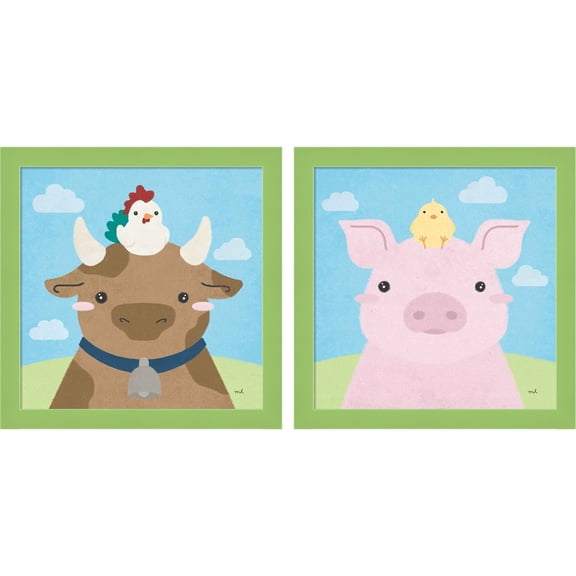 Great Art Now Barn Buddies A by Moira Hershey, 2 Piece Framed Art Set Each 14"W x 14"H