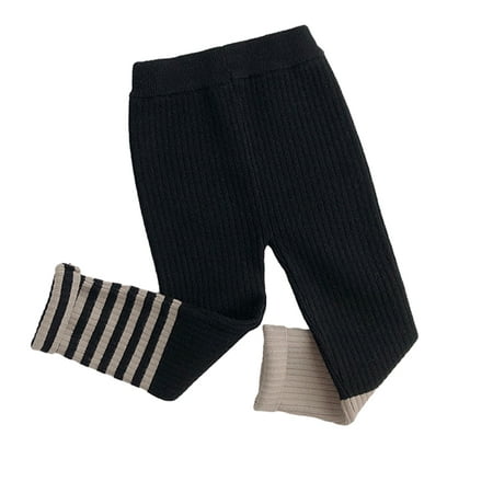 

WOLLED Toddler Baby Girl Knit Footless 1-18 Years Old Ankle Leggings Pants Striped Stretchy Pants