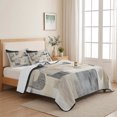 thumbnail image 5 of Twin Quilt Set 68''x86'', Grey Beige Abstract Lightweight Summer Bedspread Coverlet Set with 2 Pillow Shams, Watercolor Modern Geometric Breathable All Season Quilt Bedding for Dorm/Bedroom, 5 of 9