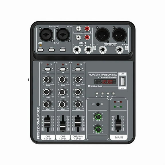 4 Channel Audio Mixer 48V Phantom Power USB Studio Sound Mixers Bluetooth DJ Console Mixing for Karaok