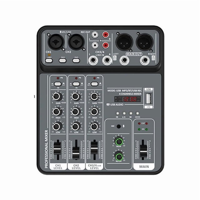 4 Channel Audio Mixer 48V Phantom Power USB Studio Sound Mixers Bluetooth DJ Console Mixing for Karaok