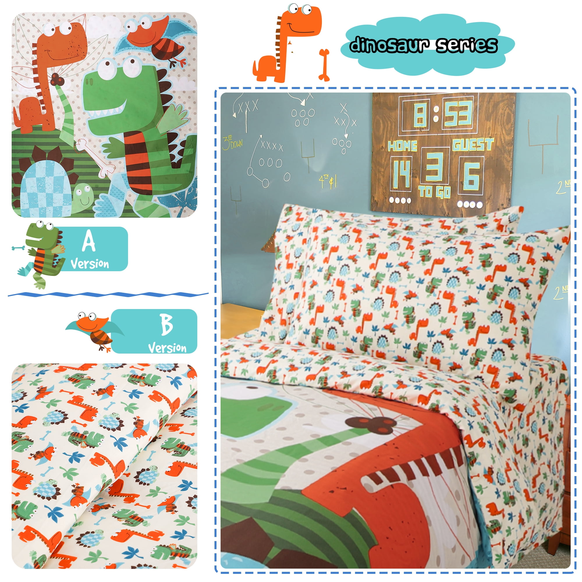 Unique Bargains 3 Piece Brushed Polyester Kids Duvet Cover Set Dinosaur Pattern Twin
