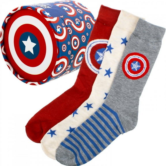 Captain America 3-Pair Crew Socks in Shield Tin