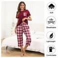 thumbnail image 3 of Women's Short Sleeve Pajamas Sets with Capri Pants 2 Piece Womens Capri Pajama Sets with Pockets Summer Plaid Print Sleepwear Set for Women, S-XXL, 3 of 10