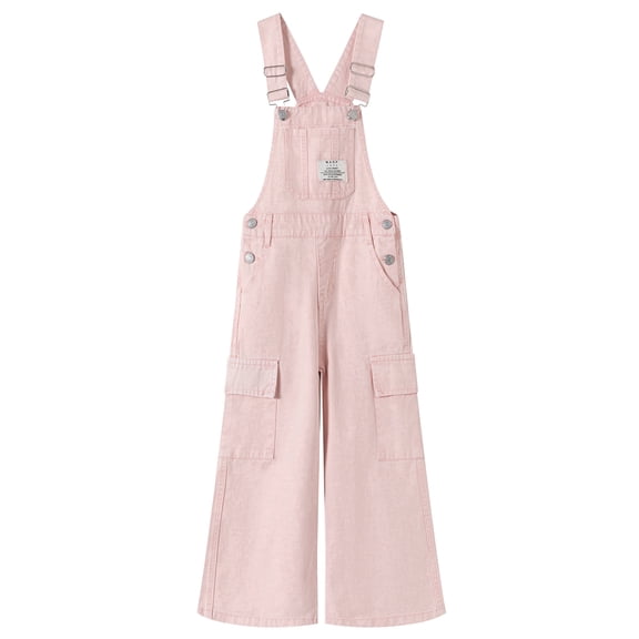 KIDSCOOL SPACE Girls Wide-leg Denim Overalls, Pink/Blue Jeans Cargo Dungaree Pants,Pink,10-11 Years