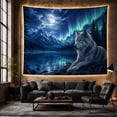 thumbnail image 6 of Gray Wolf Resting on Rocky Terrain with Full Moon and Aurora Borealis, Mystical Fantasy for Nature Lovers, Wildlife Night Wall Decor, Halloween Gift Tapestry Wall Hanging for Bedroom and Dorm, 6 of 7