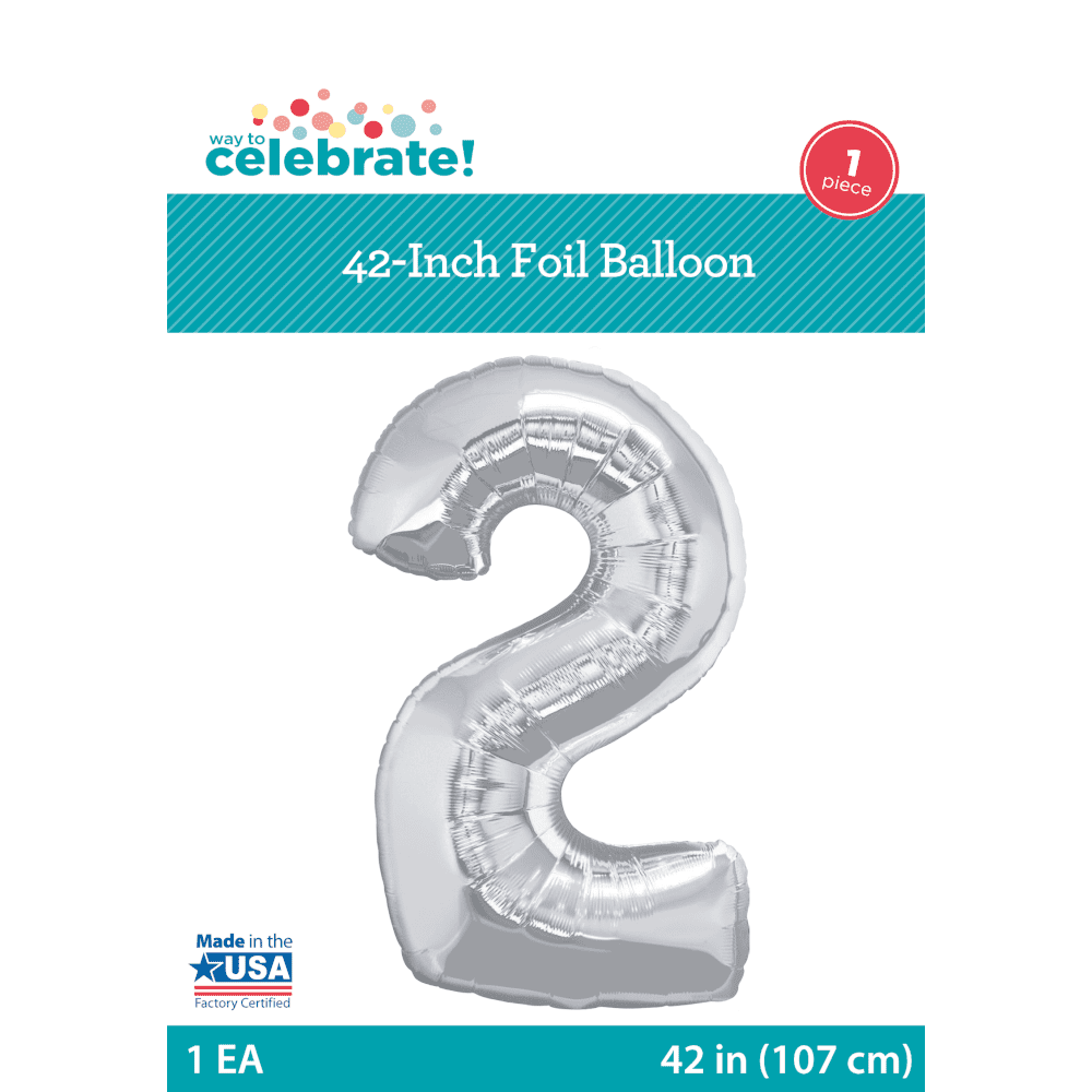 Way To Celebrate Number Balloons, Foil Gold Silver