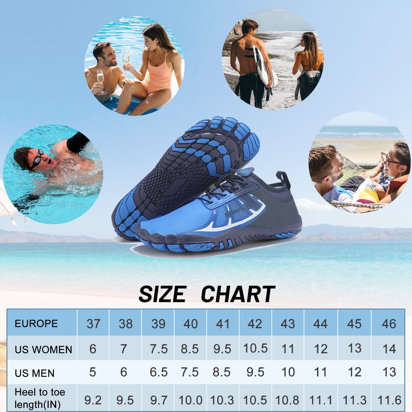 OUSIMEN Water Shoes Womens Mens Quick-Dry Non-Slip Soft Barefoot Swimming Shoes Aqua Sports Outdoor Beach Surfing Diving Hiking Yoga Shoes