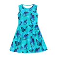 thumbnail image 3 of Renewold Blue Butterfly Girls Sleeveless Sundress Skin Friendly Teen Girls Basic Skater Dress 13-14 Years Old Kids Casual High Waistline Knee Length Dress, 3 of 6