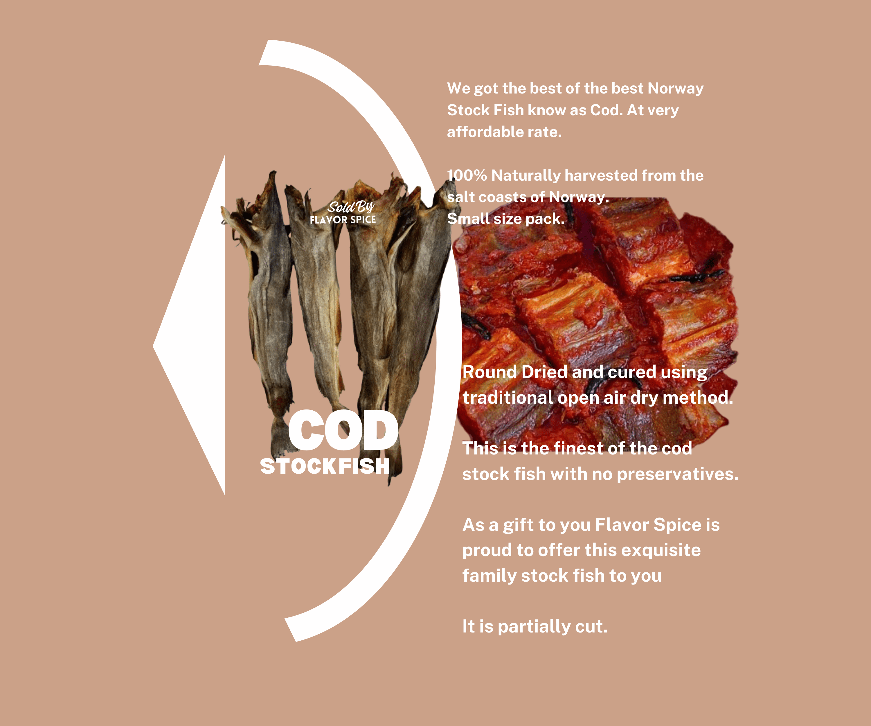 Dried Stock Fish Cod Small Size (4 Packs,  between 2.8 - 3lb) Partially Cut