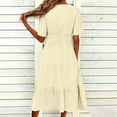 thumbnail image 6 of Ayolanni Short Sleeve Women Summer Dresses V Neck Solid A-Line Maxi Dress Beach Casual Knit Elegant Long Dress with Pockets Yellow XXXL, 6 of 6