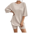 thumbnail image 3 of ibiyuan 2 Piece Outfits For Women Women's Ribbed Knit Set Casual Short Sleeve Top and Matching Shorts Comfortable Two Piece Outfit with Pockets, 3 of 9