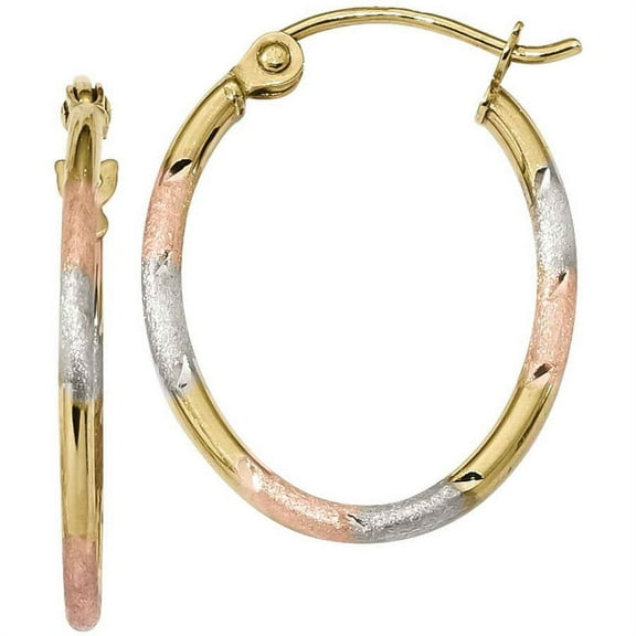 Primal Gold 10 Karat Yellow Gold with White and Rose Rhodium-plated Diamond-cut Hoop Earrings