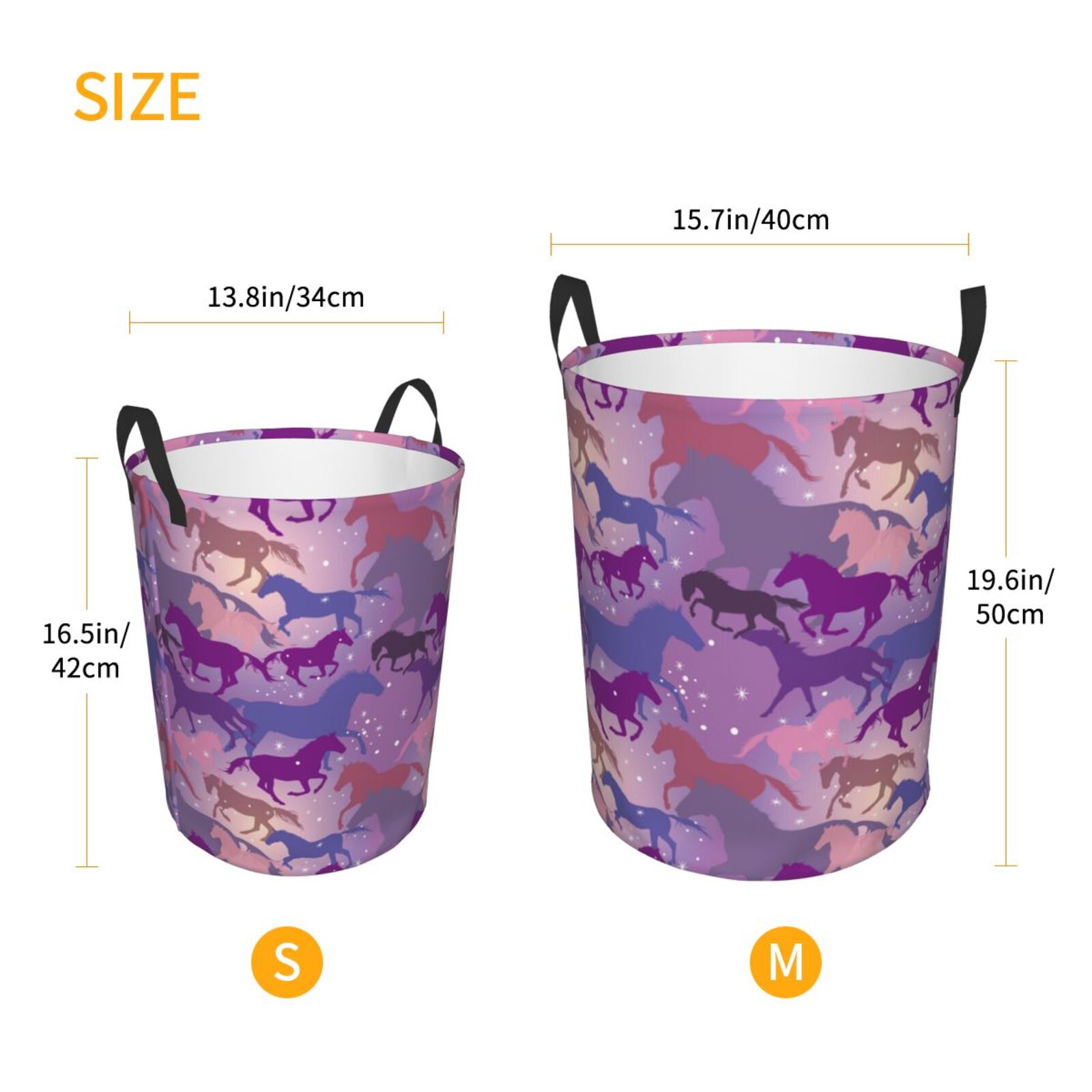 Large Laundry Basket with Handles - Fantasy Cool Horse Gradient Color Kids Baby Dirty Clothes Laundry Hamper for Bedroom Aesthetic