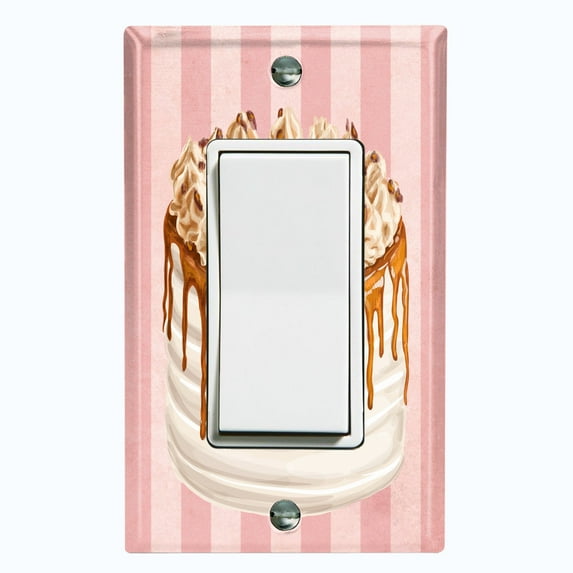 Metal Light Switch Plate Cover Layered Caramel Cake Striped Wallpaper Pink CAK057