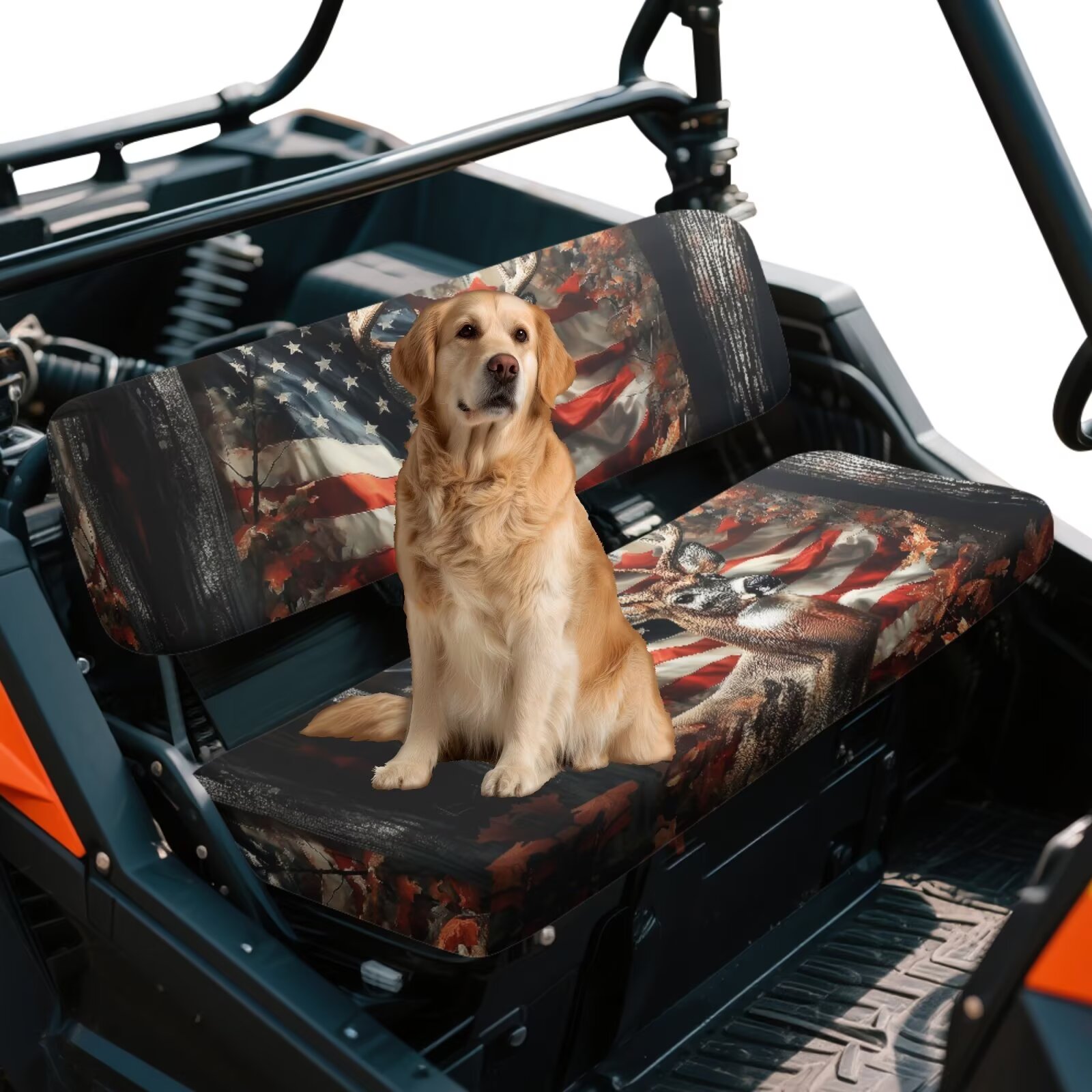 Garronmavis American Flag Deer UTV Seat Covers Anti-Scratch Easy to Clean Covers for Mule Seat Accessories Parts with Elastic Edges Dirt-Proof Compatible with Kawasaki Mule 4010 4x4 Hardwoods