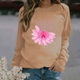 thumbnail image 2 of WREESH Women's Pink Ribbon Sweatshirt Floral Graphic Long Sleeve Breast Cancer Awareness Top Khaki, 2 of 5