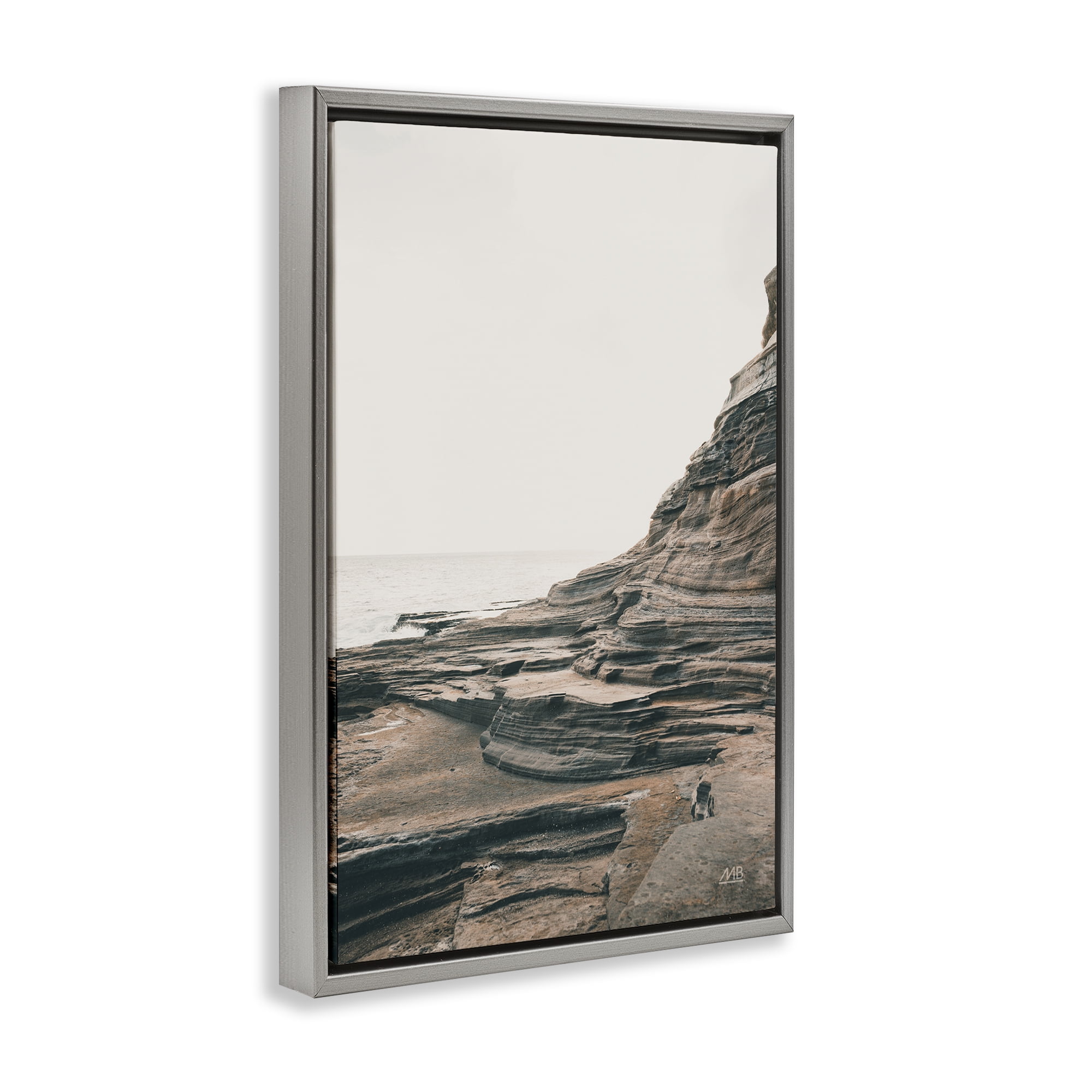 Stupell Industries Rocky Hawaiian Shore Landscape & Nature Photography Gray Floater Framed Canvas Art Print Wall Art, 17 x 25