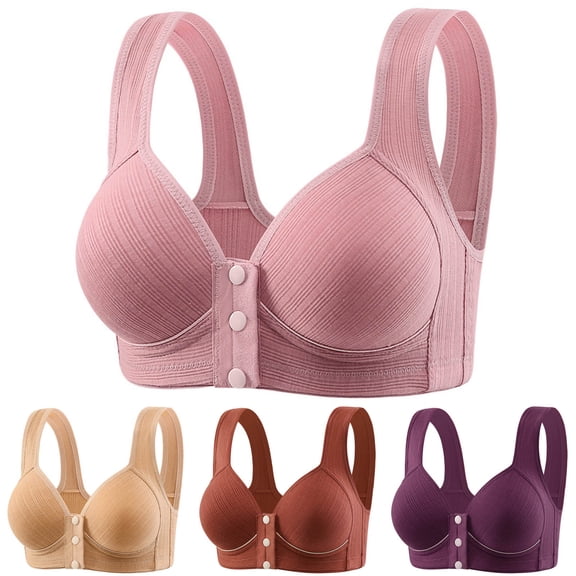 Hrsba Womens Plus Size Bra,Fashion Women Solid Color Front Opening Buckle Wide Shoulder Strap Wireless Cushion Daily Bra,Womens Casual Summer Bra,Womens Bra