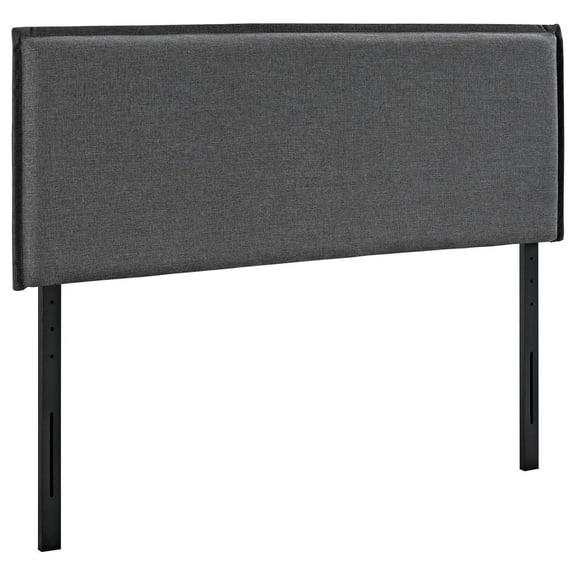 Camille Linen Fabric Upholstered Queen Headboard in Gray with French Piping for Bedroom Decor