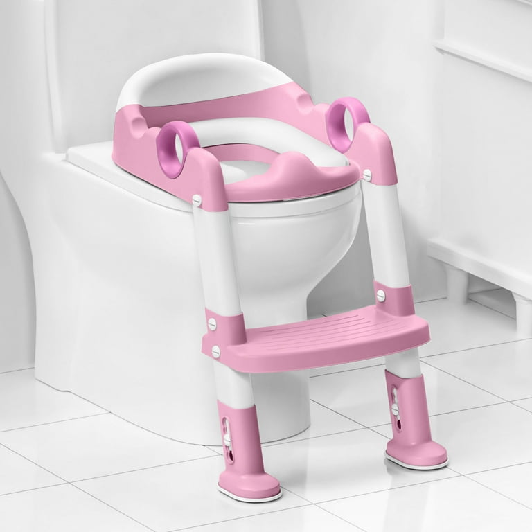 Mangohood Potty Training Toilet Seat with Step Stool Ladder for Kids Height Adjustable Pink