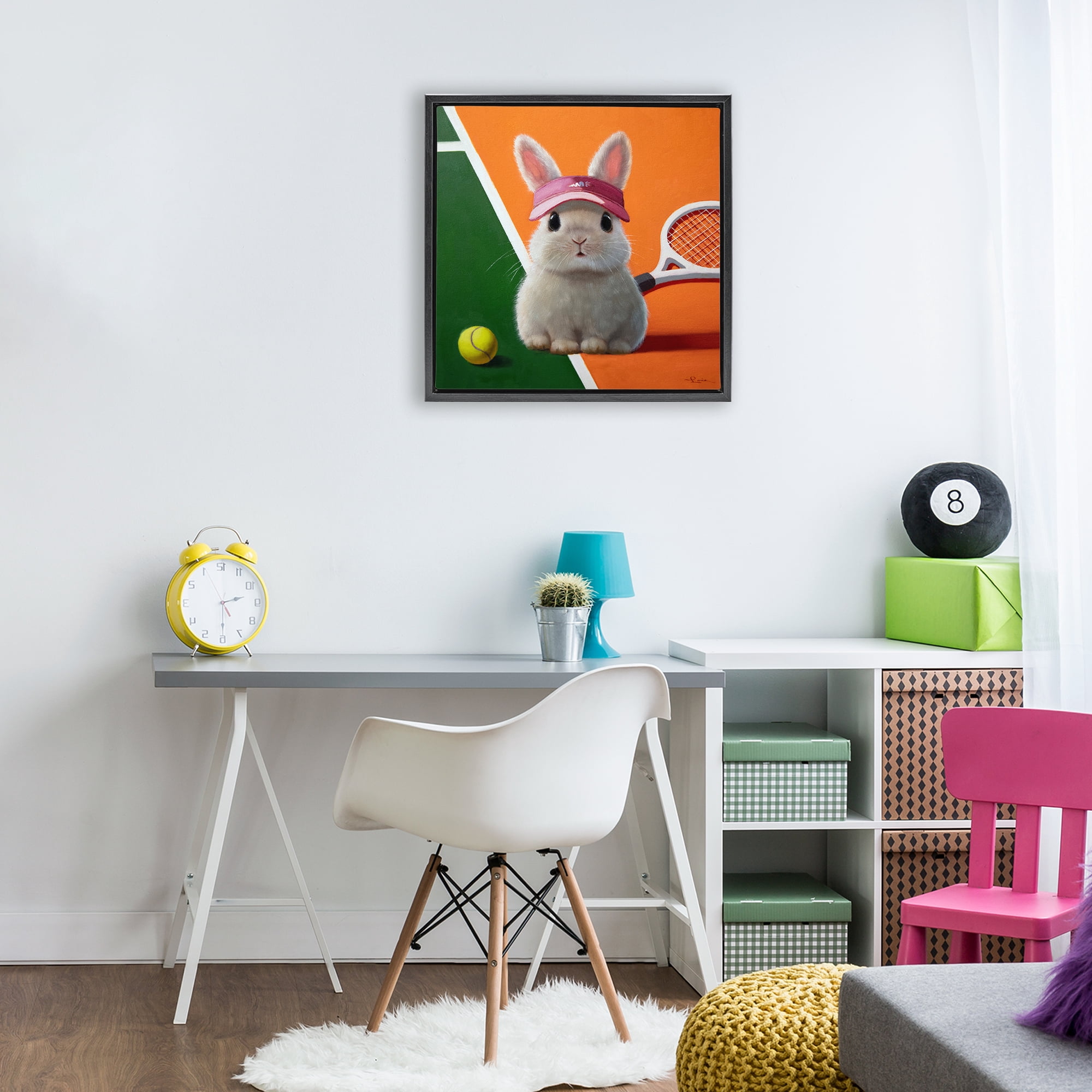 Stupell Industries Match Ready Tennis Bunny Black Framed Floater Canvas Wall Art, design by Lucia Heffernan