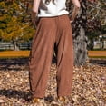 thumbnail image 4 of TOMVIGX Barrel Pants Women Wide Leg Corduroy Travel Flowy Pants Drawstring Loose Cropped Casual Trousers with Pockets Brown L, 4 of 5