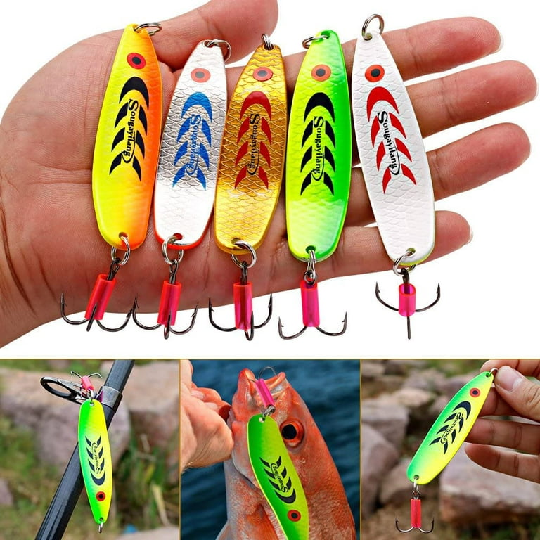 Sougayilang 5pcs Hard Spoon Spinner Fishing Lures Metal Baits, Size: Large