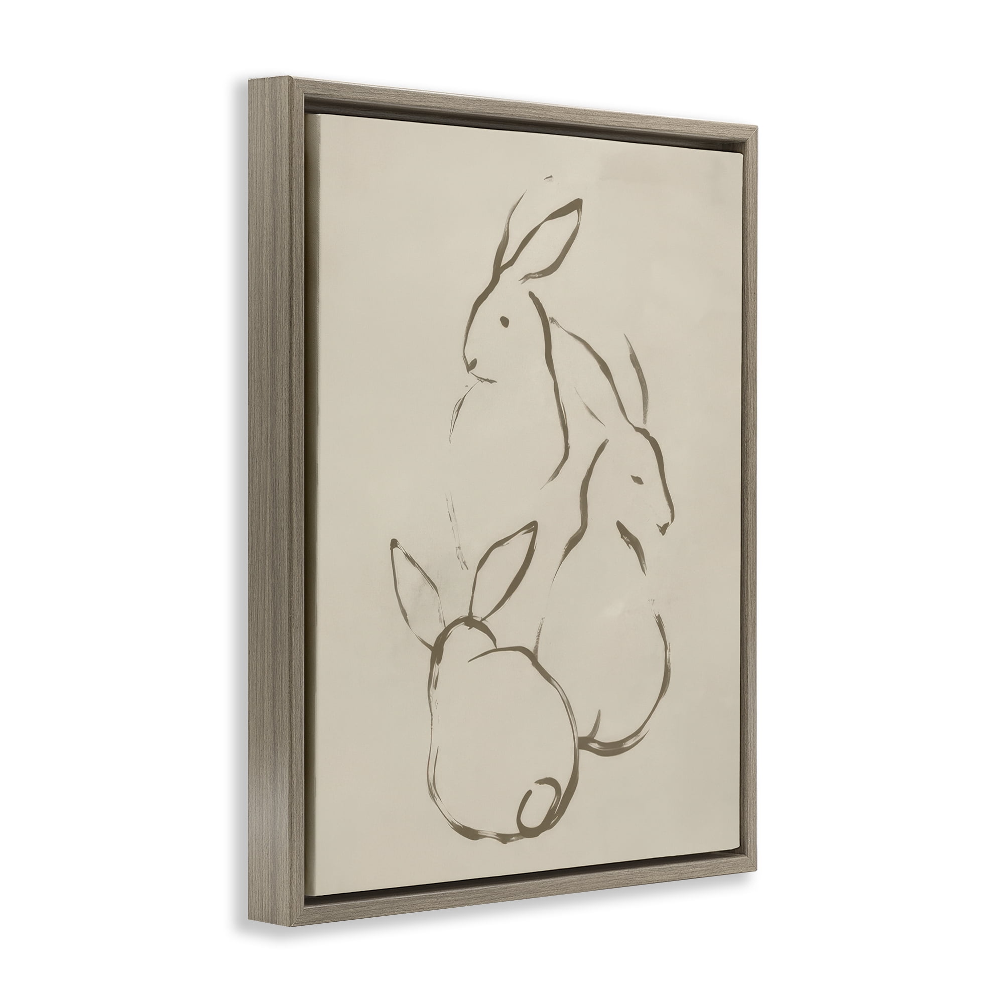Stupell Industries Earthtone Rabbit Sketch Animals Drawing Brown Floater Framed Canvas Art Print Wall Art, 25 x 31