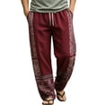 thumbnail image 2 of Tsivenald Linen Pants Men Baggy Harem Vacation Trousers Ethnic Printed Patchwork Breathable Loose Fit Mens Bohemian Beach Bottoms, 2 of 5