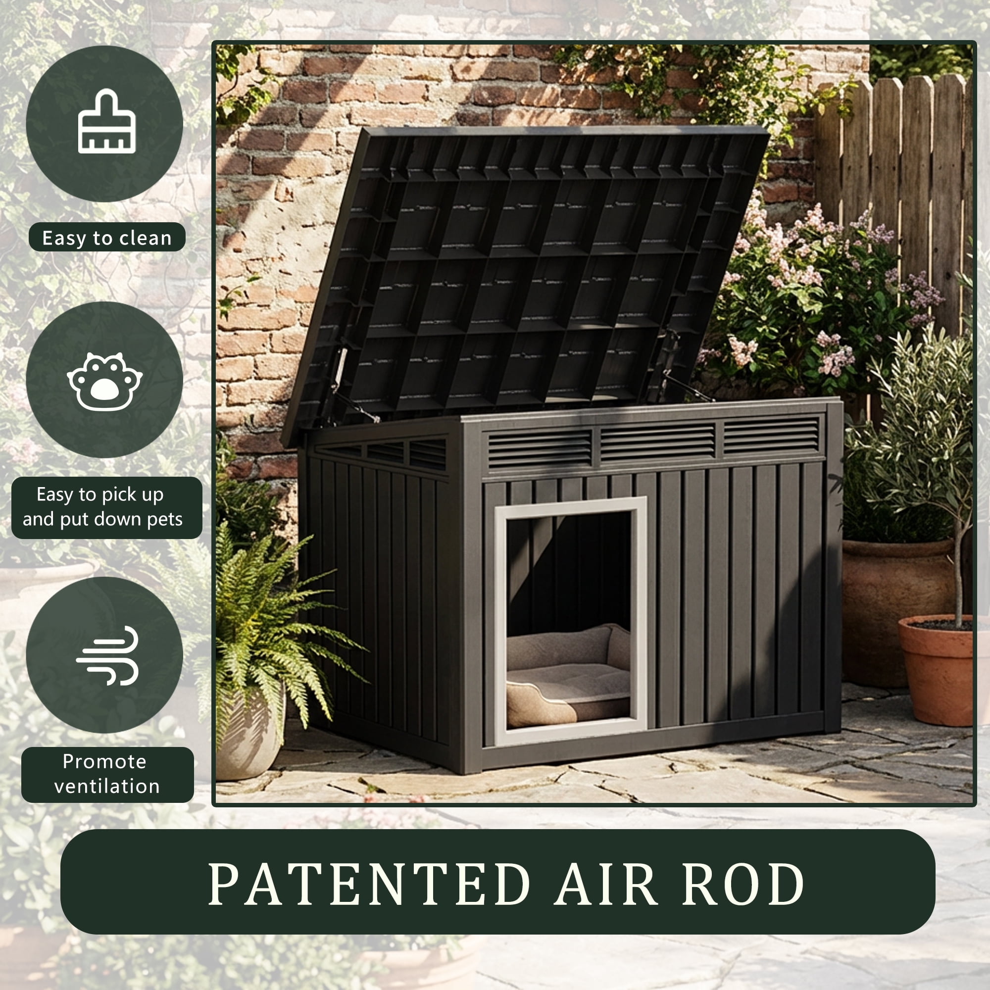 Joxxoaa Large Dog House Outdoor for Indoor with Weatherproof & Removable Roof,Fits Small to Large (Black)