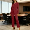 thumbnail image 5 of Busydd Womens Sets Business Casual Solid Color Two Piece Sets for Women Long Sleeve Round Neck Button Blazer and Pants Matching Sets Women Clothing, 5 of 9