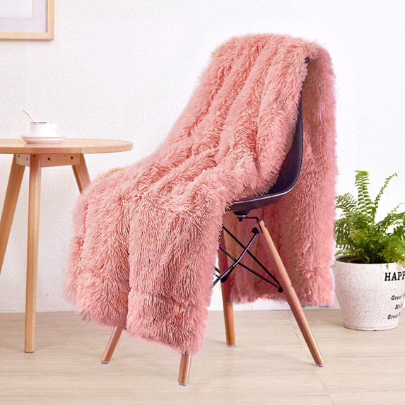 Homore Soft Fuzzy Faux Fur Throw Blanket, Decorative Shaggy Blanket for Couch Sofa Bed, 60" x 80" , Pale Peach