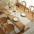 thumbnail image 3 of XINQIHANG Fall Table Runner Farmhouse Rustic Style 13\u201c x 90\u201d, Braided Striped Linen Cream Table Runner 90 Inches Long with Tassels for Dining Room Kitchen Reading Dresser Décor,Ivory White, 3 of 7