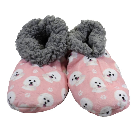 Comfies Womens Bichon Frise Dog Slippers - Sherpa Lined Animal Print Booties
