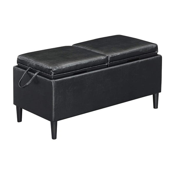 Faux Leather Ottoman with Reversible Trays - Black, 32" Wide - Hidden Storage