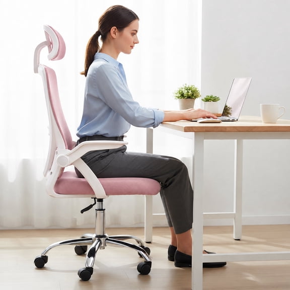 VIDITA Premium Ergonomic Office Chair Adult Plastic Mid Back Indoor Commercial Adjustable Armrest and Easy to Clean Office Chairs One Seat and One Backrest Pink