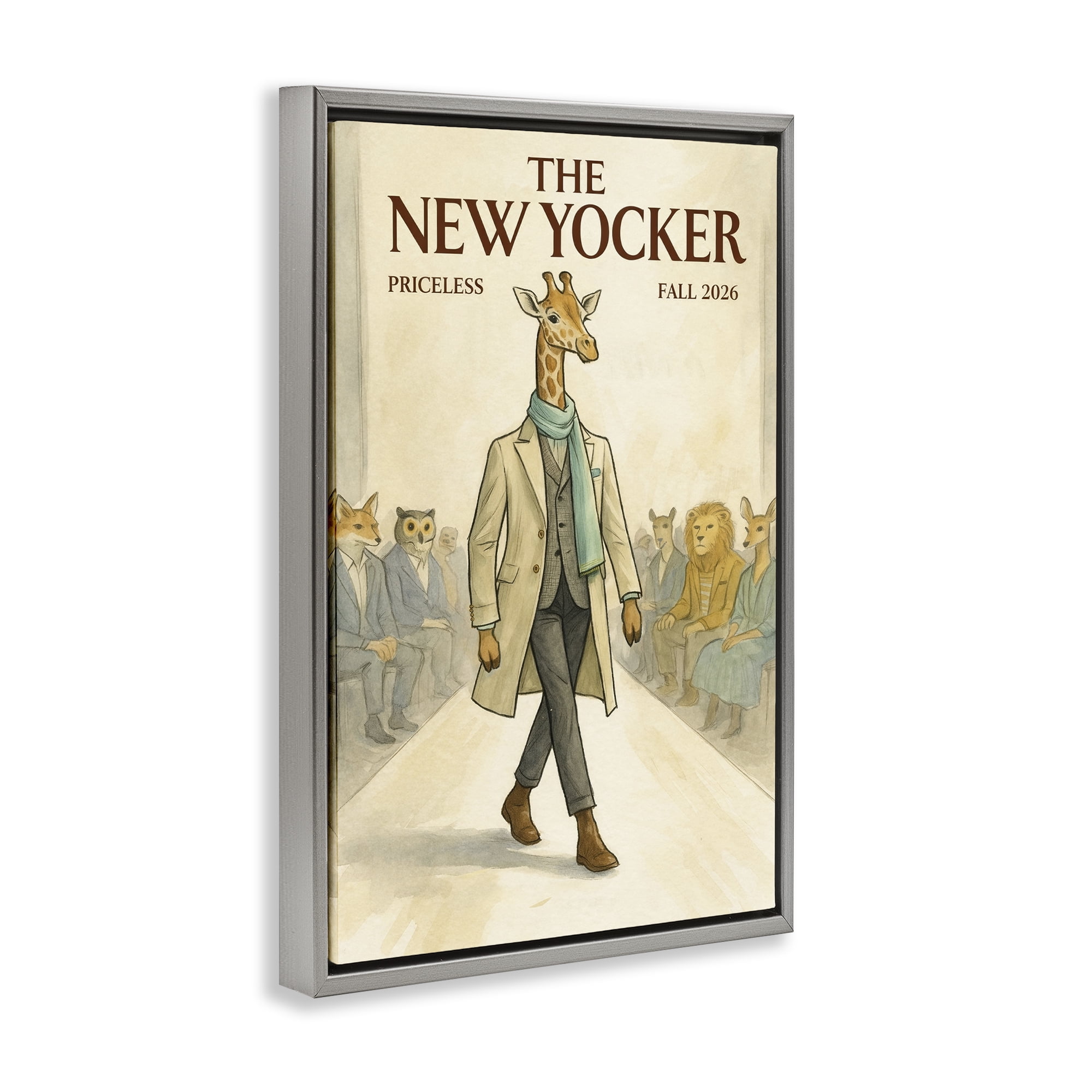 Stupell Industries New Yocker Giraffe Model Gray Framed Floater Canvas Wall Art, design by Grotto Studios