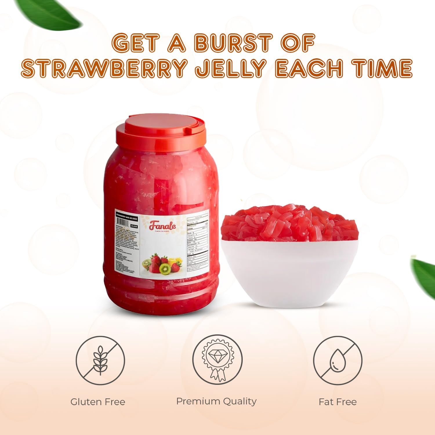 Fanale Strawberry Coconut Jelly Topping Nata de Coco for Bubble Tea, Ice Cream, and Desserts, 8.3 lb (Pack of 1)