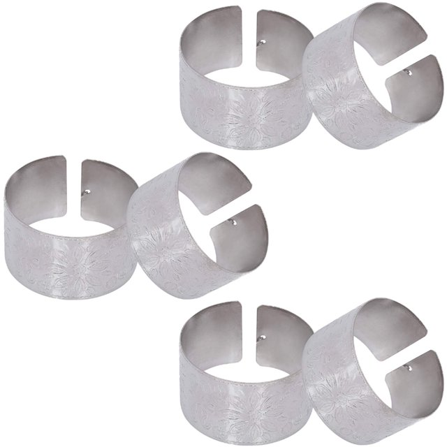 SKAVIJ Napkin Rings Set of 6 for Thanksgiving, Dinner Parties, Dining Table Decoration Metal Floral Napkin Holder Silver
