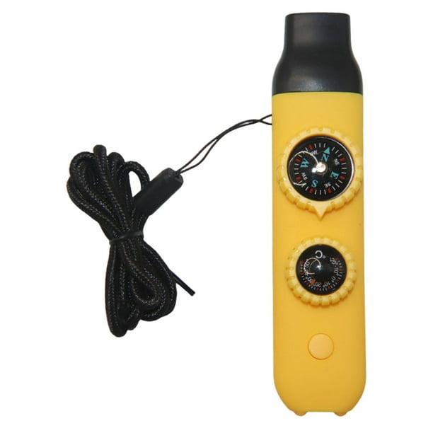 Silbato de emergencia multifuncional 7 en 1 Brújula práctica Equipo para adultos con Amarillo