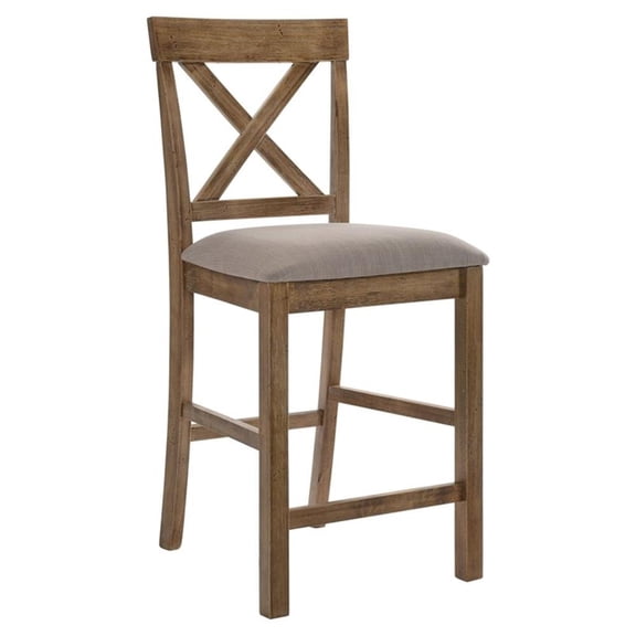 Acme Martha II Counter Height Chair in Tan Linen and Weathered Oak (Set of 2) Indoor Dining Chairs