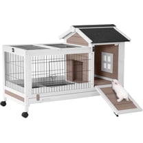 Aivituvin Rabbit Hutch Indoor Bunny Cage Outdoor Bunny House with Wire Floor Leakproof Plastic Tray, Brown