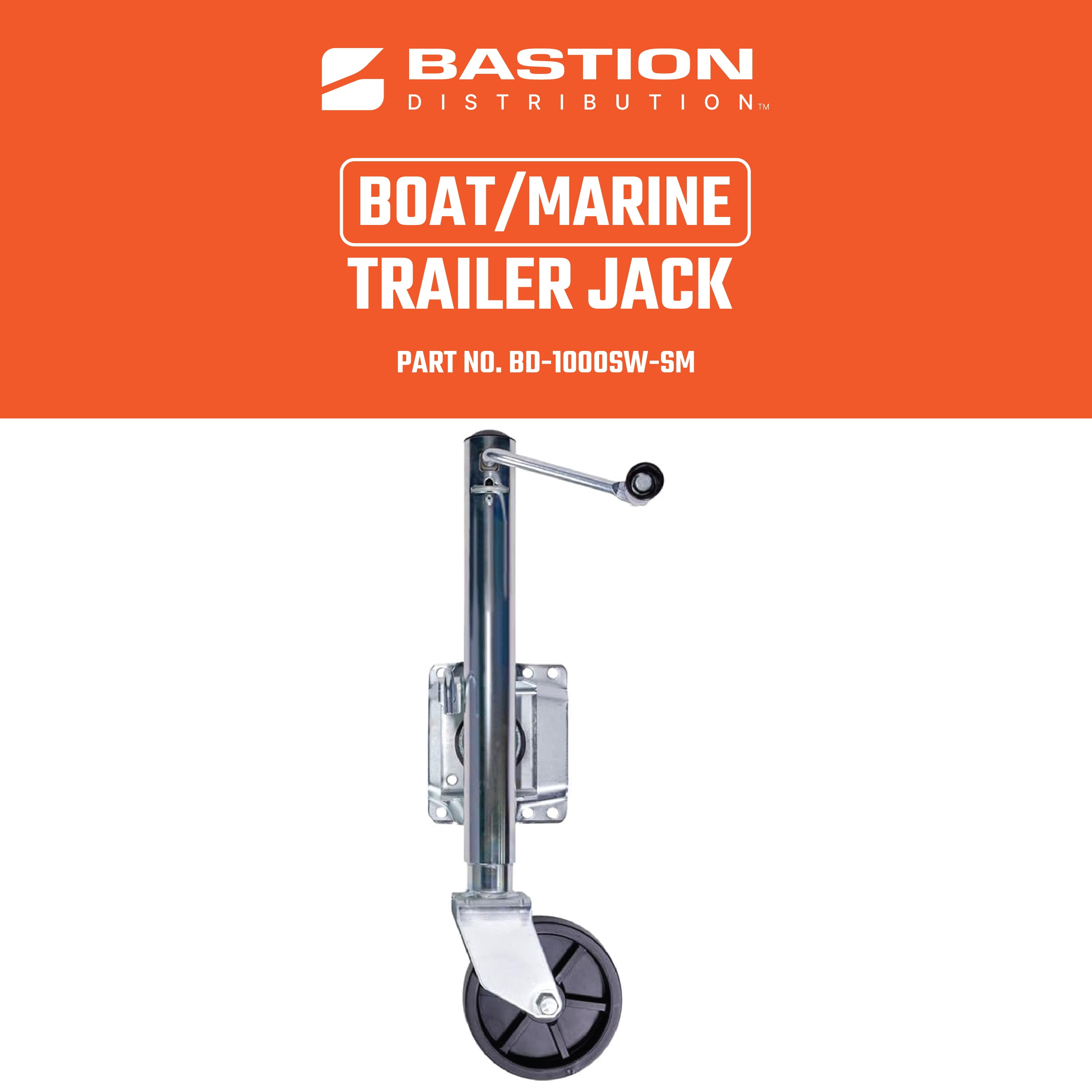 Bastion Marine Swivel Mount Trailer Jack Single Wheel 1000 lbs Capacity Stainless Steel